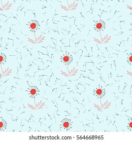 Seamless decorative surface pattern with dandelions. Nature floral background. Spring wallpaper for web page background, textures, children's rooms, kitchen textiles, tiles