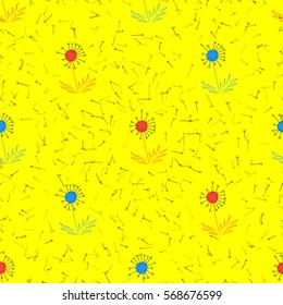 Seamless decorative surface pattern with dandelions. Nature floral background. Spring wallpaper for web page background, textures, children's rooms, kitchen textiles, tiles