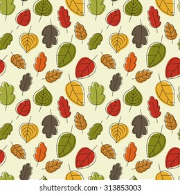 Seamless decorative template texture with autumn leaves. Seamless stylized leaf pattern.