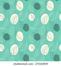 Seamless decorative template texture with colored leaves. Seamless stylized colored leaf pattern in turquoise colors. 