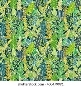 Seamless decorative template texture with colorful leaves. Seamless stylized leaf pattern. Vector Illustration