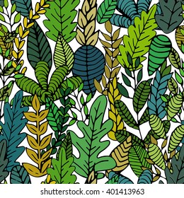 Seamless decorative template texture with colorful leaves. Seamless stylized leaf pattern. Vector Illustration