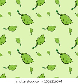 Seamless decorative template texture with green leaves. Seamless stylized leaf pattern.