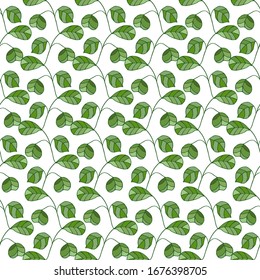 Textura de plantilla decorativa impecable con hojas verdes. Diseño de hoja estilizada sin fin para el diseño festivo, anuncios, postales, invitaciones, carteles, diseño textil.Ilustración vectorial. 