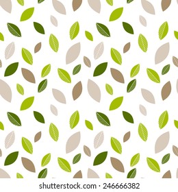 Seamless decorative template texture with green and beige leaves. Seamless stylized leaf pattern. 