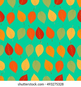 Seamless decorative template texture with green and red leaves. Seamless stylized leaf pattern.
