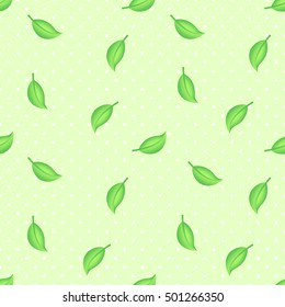 Seamless decorative template texture with green leaves. 