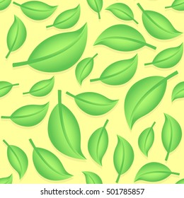 Seamless decorative template texture with green leaves.