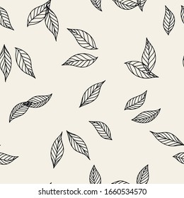 Seamless decorative template texture with leaves. Seamless stylized leaf pattern. Vector organic eco texture. Minimal background