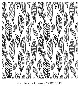  Seamless decorative template texture with leaves. Seamless pattern. Trendy hand dawn pattern. Seamless Monochrome Floral Pattern. Hand Drawn Floral Texture, 
