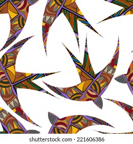 Seamless decorative tribal pattern with swallows. Vector illustration
