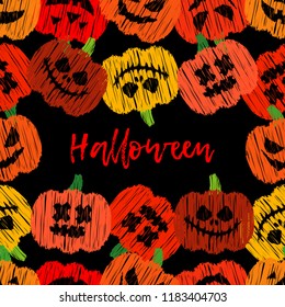 Seamless decorative vector background Happy Halloween. Brushwork. Hand hatching. Textile rapport.