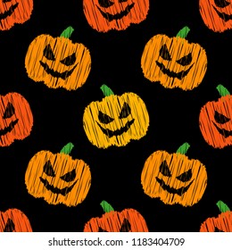 Seamless decorative vector background Happy Halloween. Brushwork. Hand hatching. Textile rapport.
