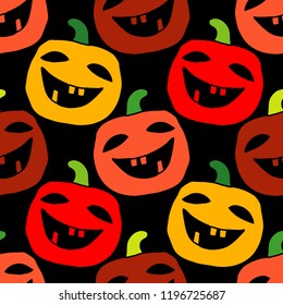 Seamless decorative vector background Happy Halloween. Pumpkins. Doodle. Brushwork. Hand hatching. Can be used for wallpaper, textile, invitation card, wrapping, web page background.