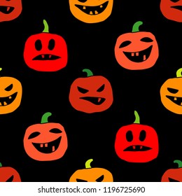 Seamless decorative vector background Happy Halloween. Pumpkins. Doodle. Brushwork. Hand hatching. Can be used for wallpaper, textile, invitation card, wrapping, web page background.