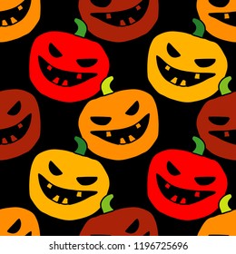 Seamless decorative vector background Happy Halloween. Pumpkins. Doodle. Brushwork. Hand hatching. Can be used for wallpaper, textile, invitation card, wrapping, web page background.