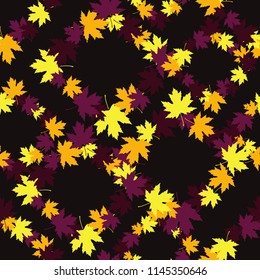 Seamless decorative vector background with maple leaves. Indian summer. Texture of rhombus. Textile rapport.
