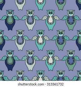 Seamless decorative vector background with owls