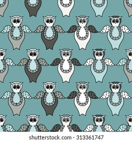 Seamless decorative vector background with owls