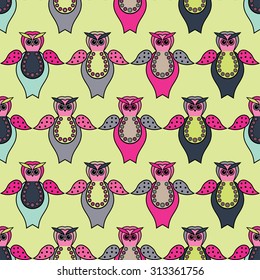 Seamless decorative vector background with owls