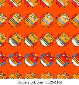 Seamless decorative vector background with owls