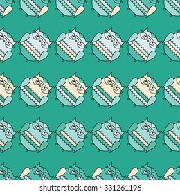 Seamless decorative vector background with owls