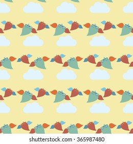 Seamless decorative vector background with owls