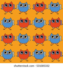 Seamless decorative vector background with owls. Doodle. Print. Cloth design, wallpaper, packaging paper.
