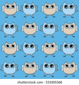 Seamless decorative vector background with owls. Doodle. Print. Cloth design, wallpaper, packaging paper.