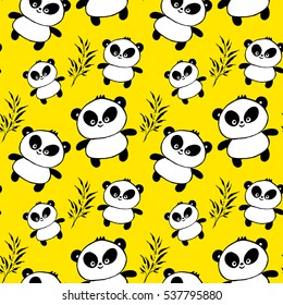 Seamless decorative vector background with pandas. Print. Cloth design, wallpaper, packaging paper.
