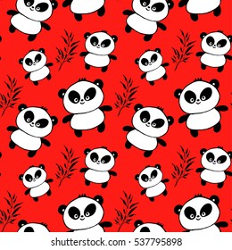 Seamless decorative vector background with pandas. Print. Cloth design, wallpaper, packaging paper.