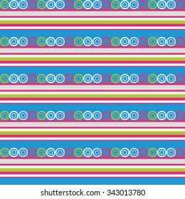 Seamless decorative vector background with stripes and circles
