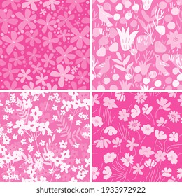 Seamless decorative vector floral patterns set