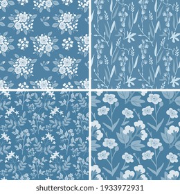 Seamless decorative vector floral patterns set
