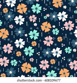 Seamless decorative vector flowers print pattern.