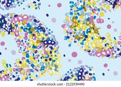 Seamless decorative vector pattern of bright small gypsophila flowers on a light blue background.