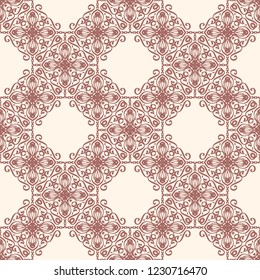 Seamless decorative vector pattern with elegant openwork ornament. Abstract background for printing on paper, wallpaper, covers, textiles, fabrics, for decoration, decoupage, scrapbooking and other