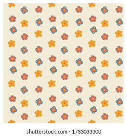 Seamless decorative vector pattern with stylized colors. Flowers are yellow, blue and maroon. You can use it as a background, for printing on fabric, making curtains, bed linen.