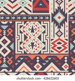 Seamless Decorative Vector Pattern for Textile Design. Mix of Triangles, Stripes and Rhombuses. 