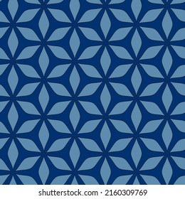 Seamless decorative vector patterns in Japanese style. Modern illustrations of blue linear art for wallpaper, flyers, covers, banners, minimalistic decorations, backgrounds.