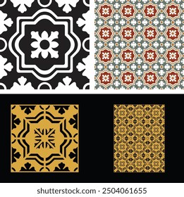 Seamless Decorative wall panel set Jali design and tile design for graphic and CNC router Decorative laser cut, wallpaper, decorative wrapping pattern, beautiful tile design, Indian retro pattern