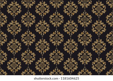 Seamless decorative wallpaper pattern with golden gradient. Seamless floral ornament on background. Vintage ornament. Wallpaper pattern