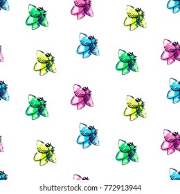 seamless decoratiw bug pattern flower hand drawn colorful