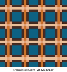 Seamless deep colors plaid pattern design vector in brown and blue 