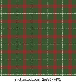Nahtloses tiefes grünes und rotes Kontrollmuster, Vektorgrafik im Stil von Gewebe, einzeln auf weißem Hintergrund.