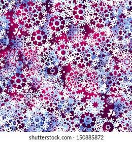 Seamless deep red with blue paper christmas snowflakes. EPS 10