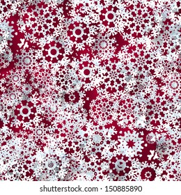 Seamless deep red with blue paper christmas snowflakes. EPS 10