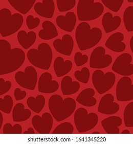 Seamless Deep Red Hearts Red Background Valentines Day Vector Pattern