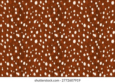 Seamless deer fur pattern with white spots. Brown winter animal skin texture, abstract fawn hair background. Vector illustration