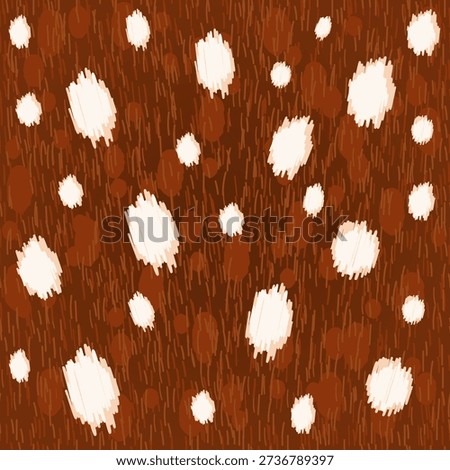 Seamless deer fur pattern with white spots on brown. Realistic animal hide texture for wildlife textile design. Editable vector illustration.